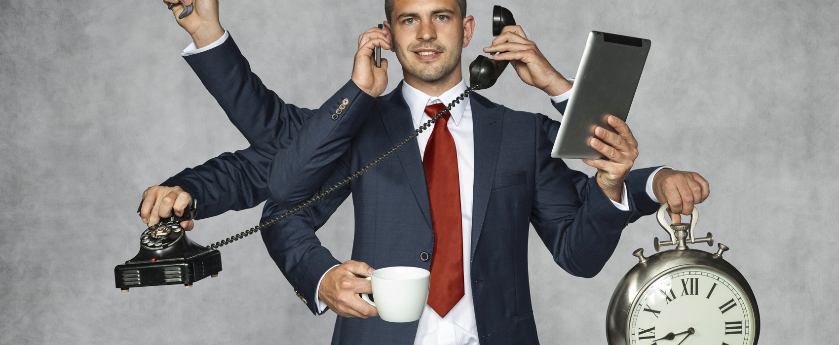 Man with several objects