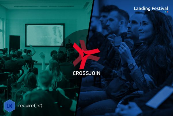 Image composed with two Landing Festival pictures of conferences
