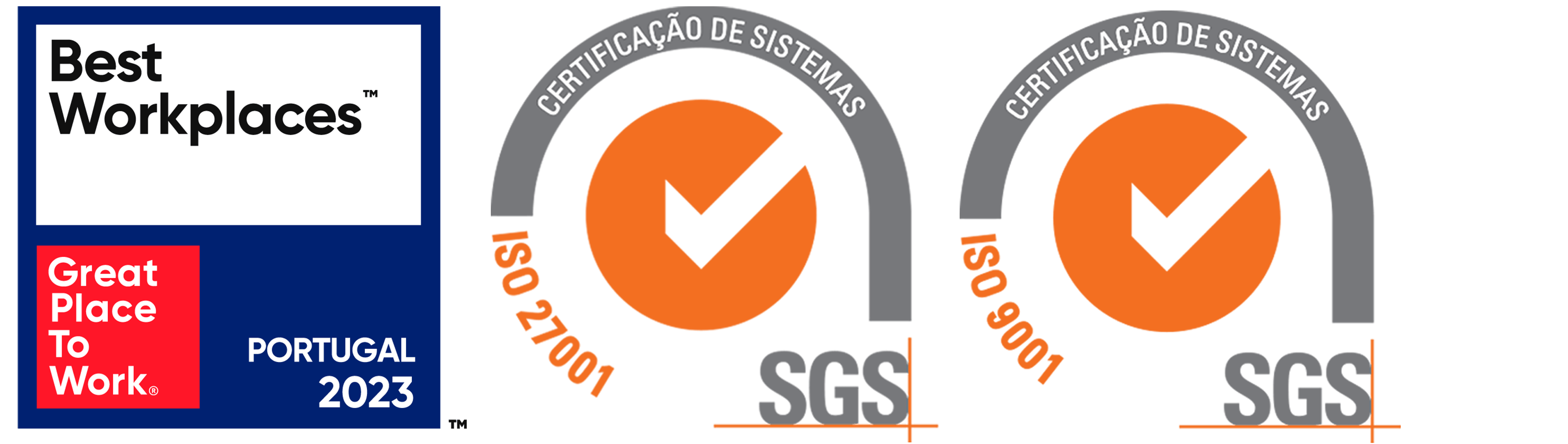 Best Workplaces Portugal 2023, ISO 27001 and ISO 9001 Stamp