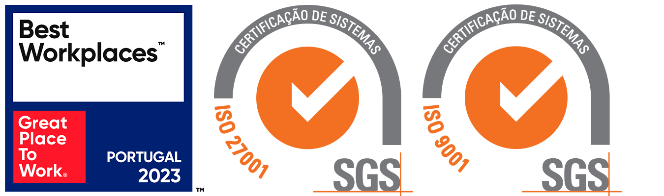 Best Workplaces Portugal 2023, ISO 27001 and ISO 9001 Stamp