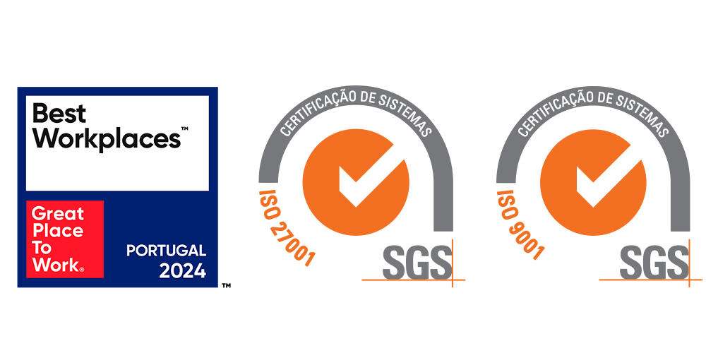 Best Workplaces Portugal 2024, ISO 27001 and ISO 9001 Stamp